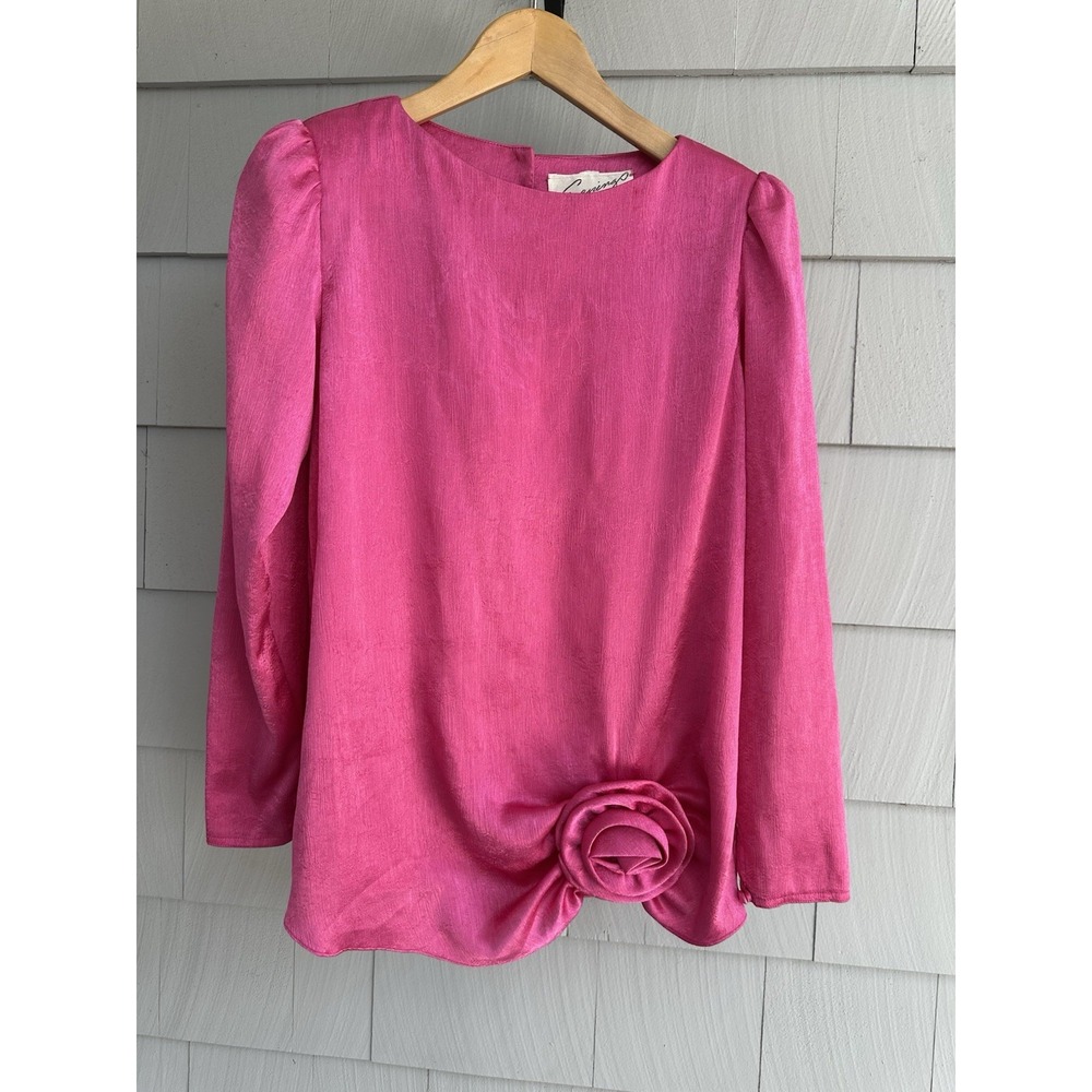 Vintage 80s Raul Blanco Hot Pink Rosette Evening Blouse Bonwit Teller Size 10